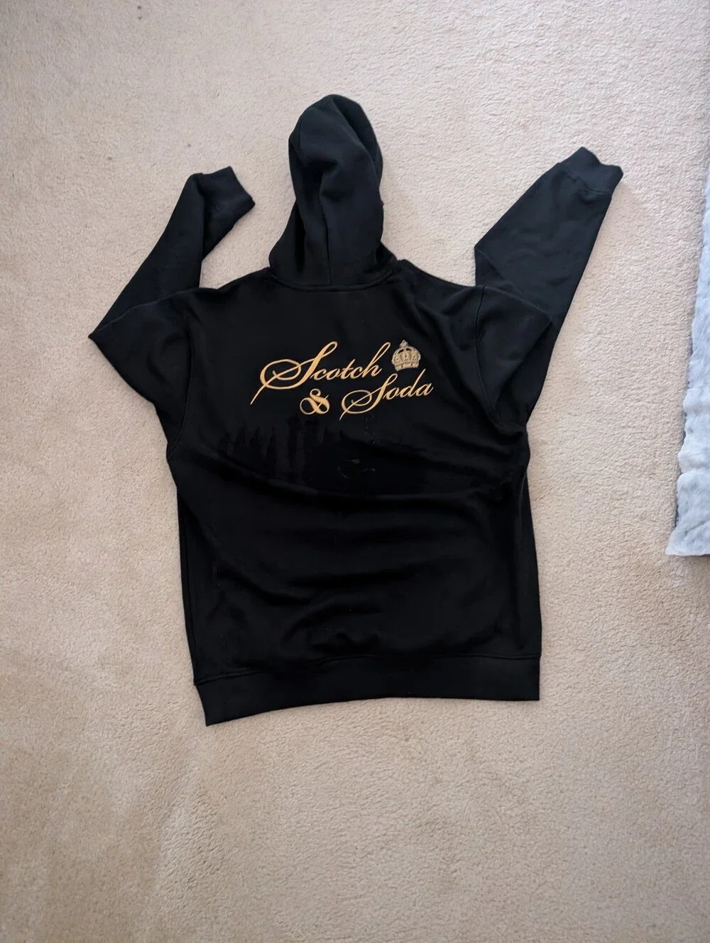 Scotch & Soda Black Pullover Hoodie with Gold Embroidery Large New Never Worn